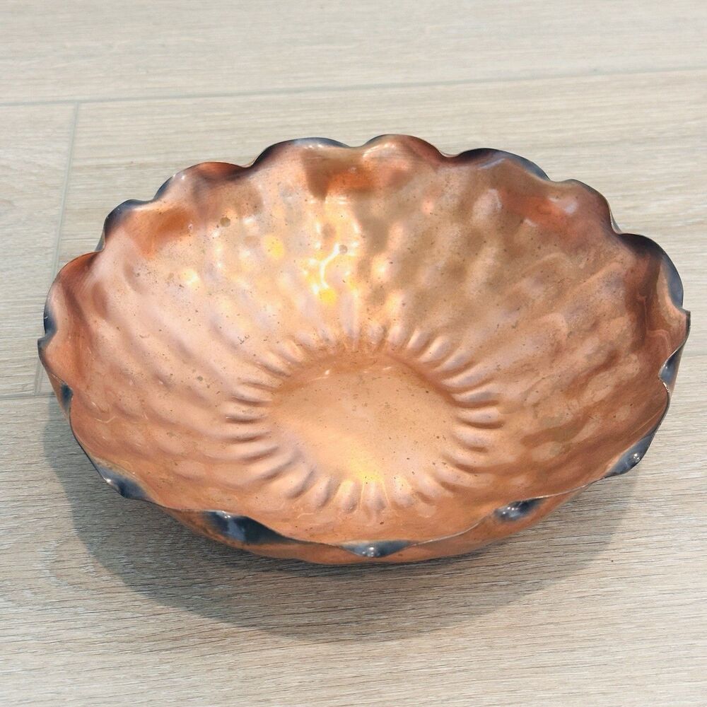 Vintage Gregorian Solid Copper Hammered Bowl Medium Round USA Decor MCM